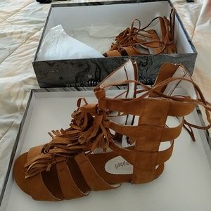 Jeffrey Campbell tie up fringe sandals
